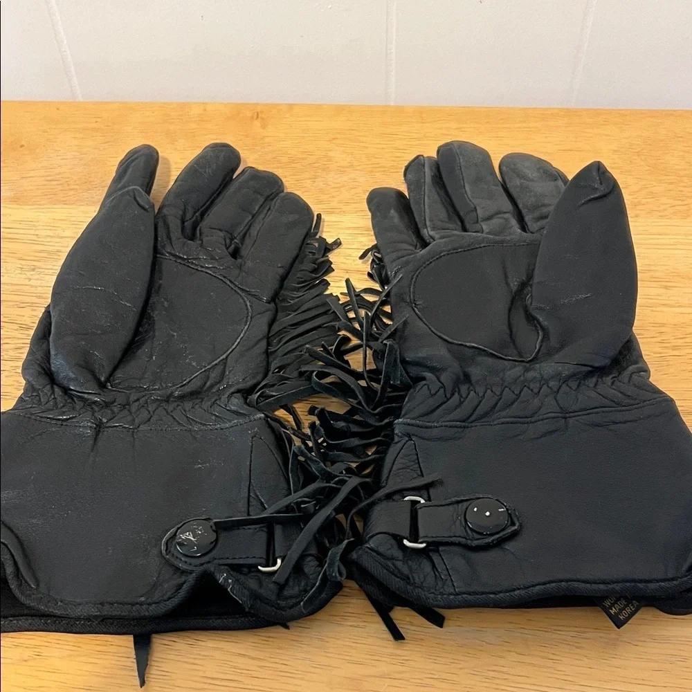 Harley-Davidson Willie® Black Leather Studded Fringe Gloves Vintage 0326261